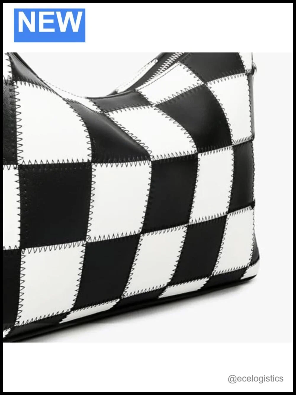 Checkered Vegan Leather Tote Hobo Shoulder Bag with Adjustable Strap